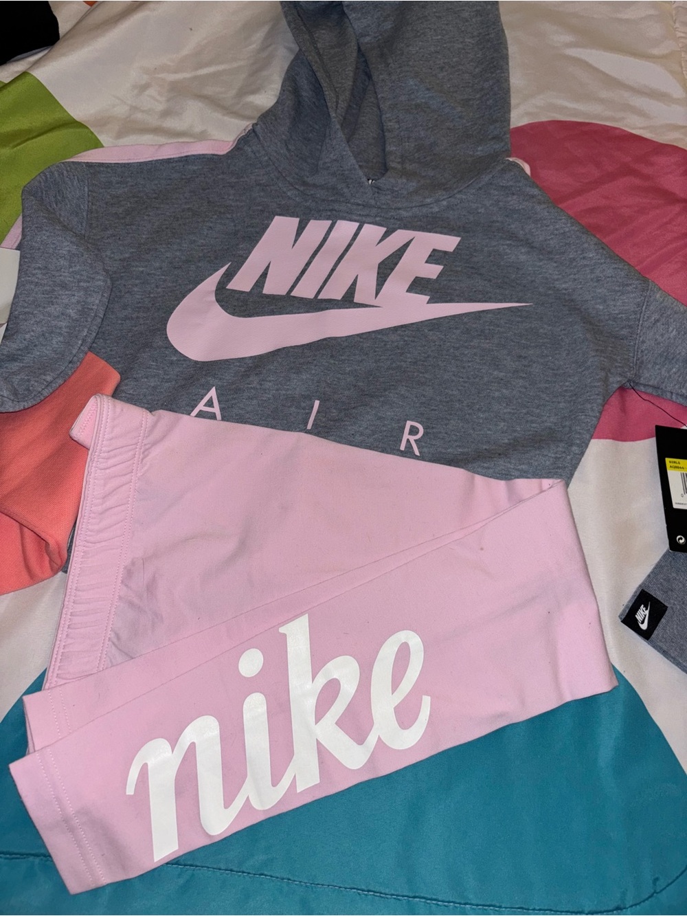 Nike Kids Colorblock Hoodie & Leggings Set - Gray, & Pink